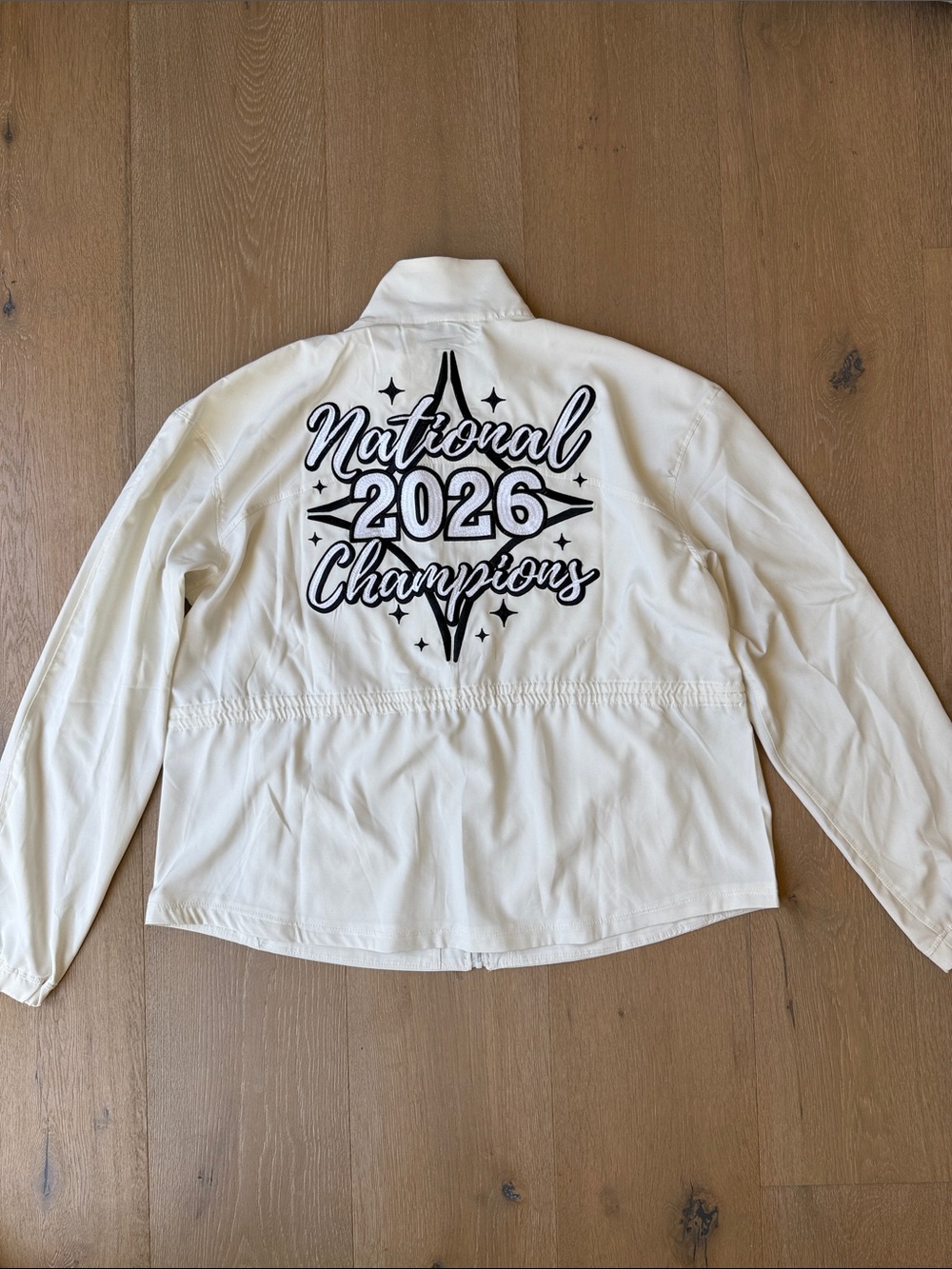 Women's Cream Full‑Zip Bomber Jacket with Embroidered Chest Graphic